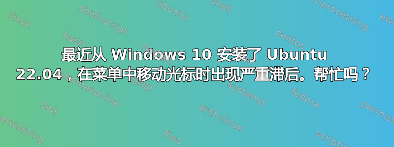 最近从 Windows 10 安装了 Ubuntu 22.04，在菜单中移动光标时出现严重滞后。帮忙吗？