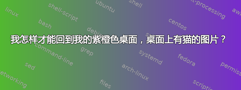 我怎样才能回到我的紫橙色桌面，桌面上有猫的图片？