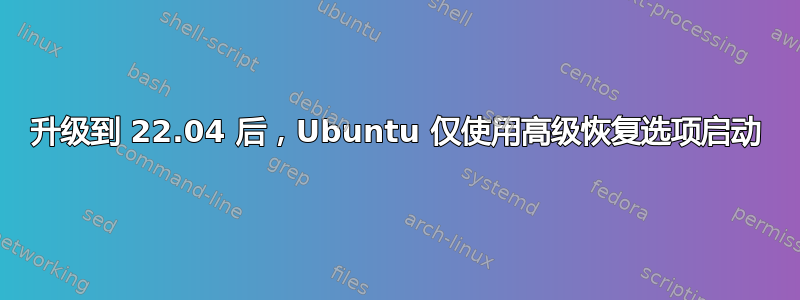 升级到 22.04 后，Ubuntu 仅使用高级恢复选项启动