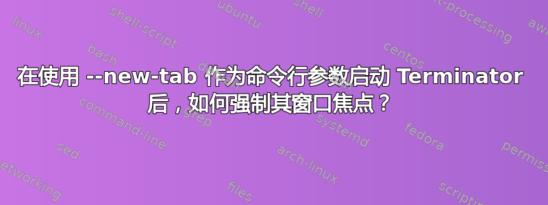 在使用 --new-tab 作为命令行参数启动 Terminator 后，如何强制其窗口焦点？