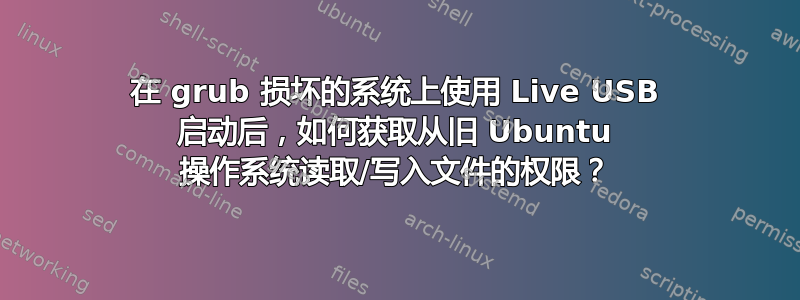 在 grub 损坏的系统上使用 Live USB 启动后，如何获取从旧 Ubuntu 操作系统读取/写入文件的权限？