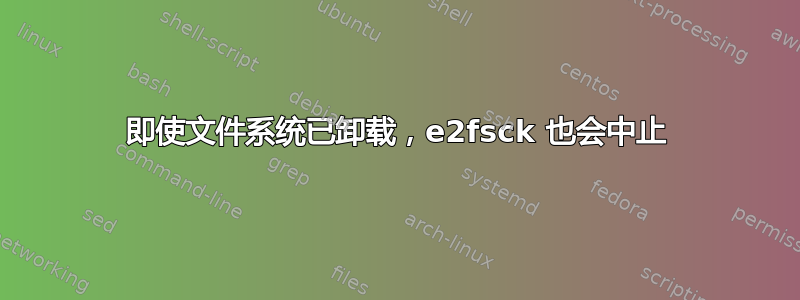 即使文件系统已卸载，e2fsck 也会中止