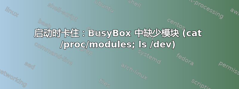 启动时卡住：BusyBox 中缺少模块 (cat /proc/modules; ls /dev)