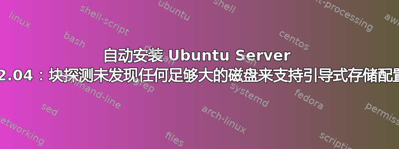 自动安装 Ubuntu Server 22.04：块探测未发现任何足够大的磁盘来支持引导式存储配置