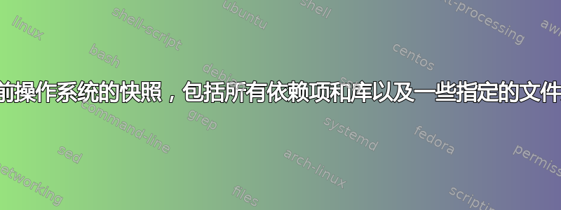 当前操作系统的快照，包括所有依赖项和库以及一些指定的文件夹