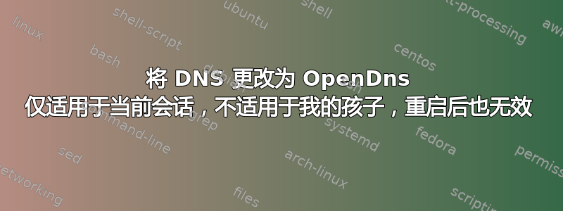 将 DNS 更改为 OpenDns 仅适用于当前会话，不适用于我的孩子，重启后也无效