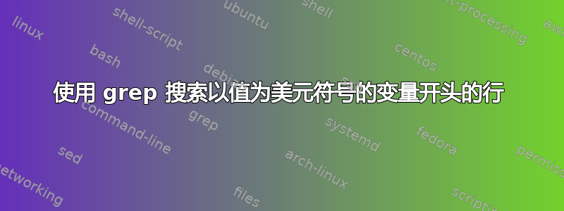 使用 grep 搜索以值为美元符号的变量开头的行