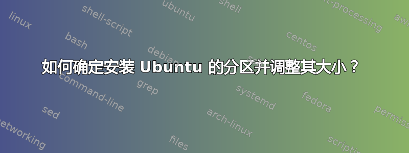 如何确定安装 Ubuntu 的分区并调整其大小？