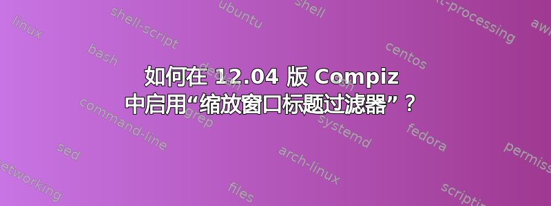 如何在 12.04 版 Compiz 中启用“缩放窗口标题过滤器”？