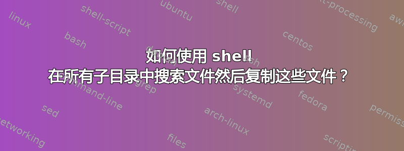 如何使用 shell 在所有子目录中搜索文件然后复制这些文件？