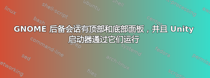 GNOME 后备会话有顶部和底部面板，并且 Unity 启动器通过它们运行