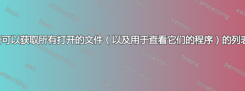 是否可以获取所有打开的文件（以及用于查看它们的程序）的列表？