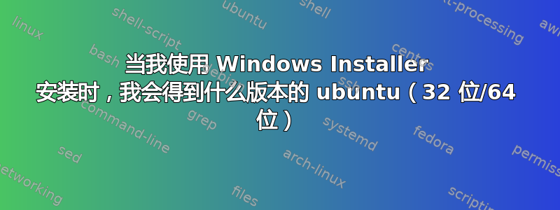 当我使用 Windows Installer 安装时，我会得到什么版本的 ubuntu（32 位/64 位）