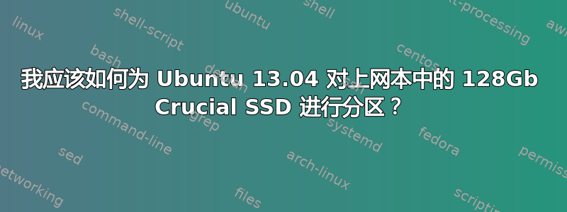 我应该如何为 Ubuntu 13.04 对上网本中的 128Gb Crucial SSD 进行分区？