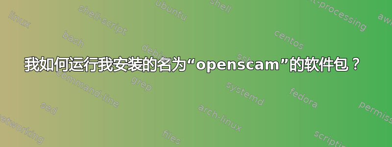 我如何运行我安装的名为“openscam”的软件包？