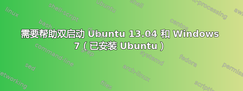 需要帮助双启动 Ubuntu 13.04 和 Windows 7（已安装 Ubuntu）