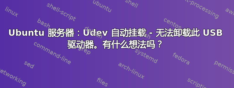 Ubuntu 服务器：Udev 自动挂载 - 无法卸载此 USB 驱动器。有什么想法吗？