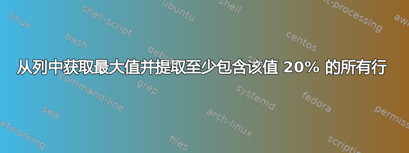 从列中获取最大值并提取至少包含该值 20% 的所有行