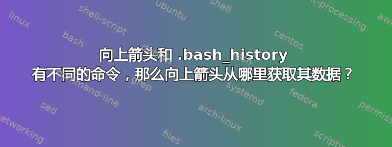 向上箭头和 .bash_history 有不同的命令，那么向上箭头从哪里获取其数据？