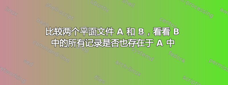 比较两个平面文件 A 和 B，看看 B 中的所有记录是否也存在于 A 中