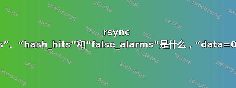 rsync 输出中的“matches”、“hash_hits”和“false_alarms”是什么，“data=0”是否意味着成功？