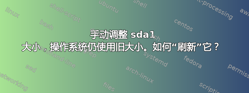 手动调整 sda1 大小，操作系统仍使用旧大小。如何“刷新”它？ 