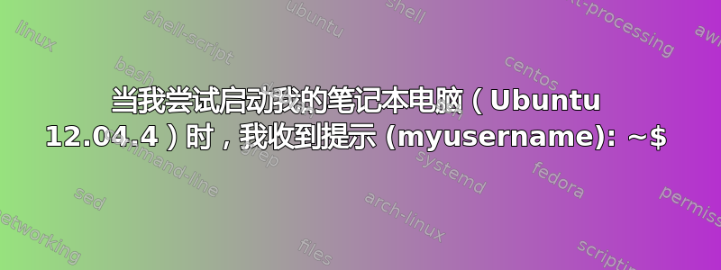 当我尝试启动我的笔记本电脑（Ubuntu 12.04.4）时，我收到提示 (myusername): ~$