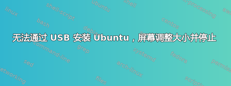 无法通过 USB 安装 Ubuntu，屏幕调整大小并停止