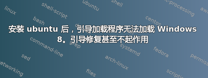 安装 ubuntu 后，引导加载程序无法加载 Windows 8。引导修复甚至不起作用