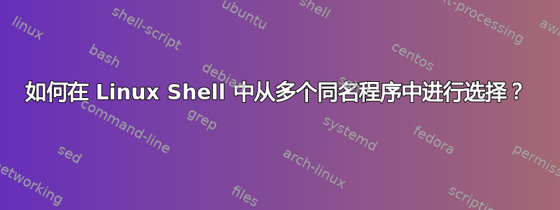 如何在 Linux Shell 中从多个同名程序中进行选择？