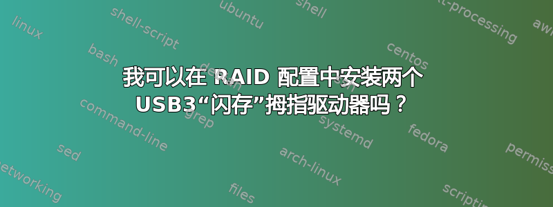 我可以在 RAID 配置中安装两个 USB3“闪存”拇指驱动器吗？