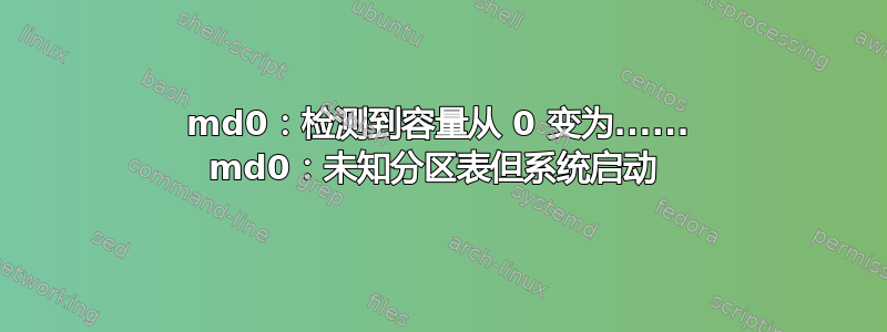 md0：检测到容量从 0 变为...... md0：未知分区表但系统启动 