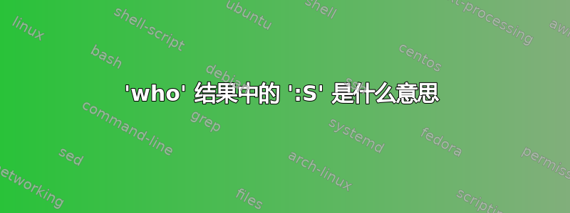 'who' 结果中的 ':S' 是什么意思