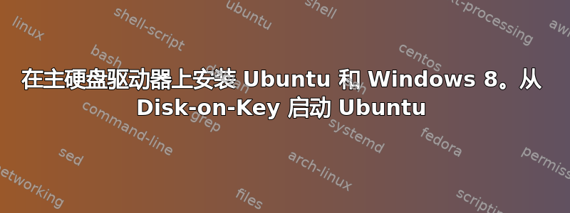 在主硬盘驱动器上安装 Ubuntu 和 Windows 8。从 Disk-on-Key 启动 Ubuntu