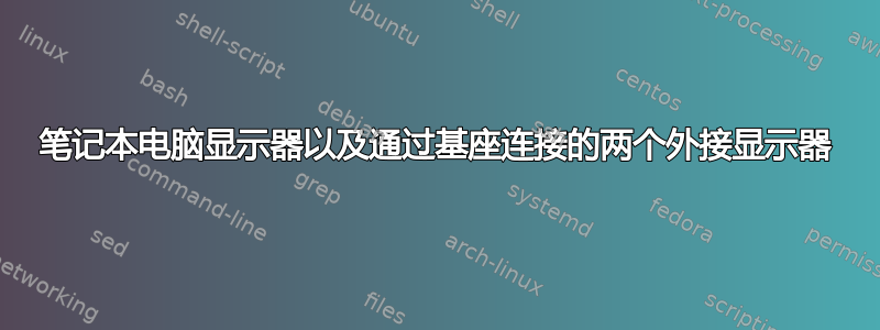 笔记本电脑显示器以及通过基座连接的两个外接显示器