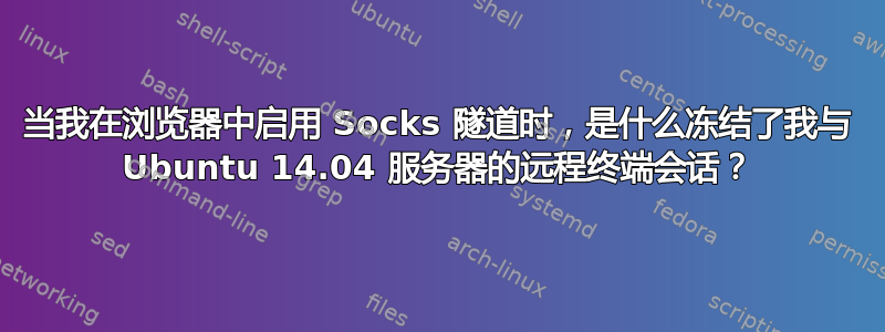 当我在浏览器中启用 Socks 隧道时，是什么冻结了我与 Ubuntu 14.04 服务器的远程终端会话？