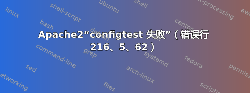 Apache2“configtest 失败”（错误行 216、5、62）