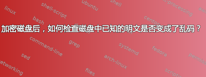 加密磁盘后，如何检查磁盘中已知的明文是否变成了乱码？ 