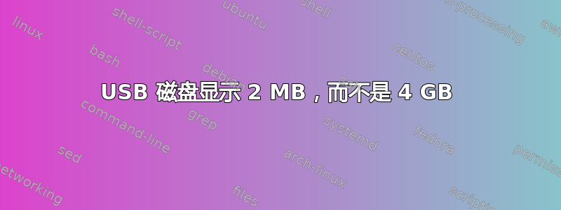 USB 磁盘显示 2 MB，而不是 4 GB