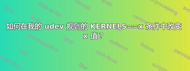 如何在我的 udev 规则的 KERNELS==x 条件中改变 x 值？