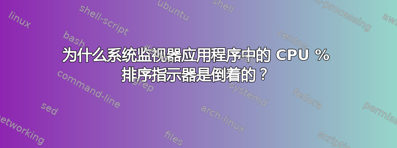 为什么系统监视器应用程序中的 CPU % 排序指示器是倒着的？