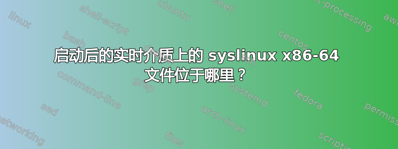 启动后的实时介质上的 syslinux x86-64 文件位于哪里？