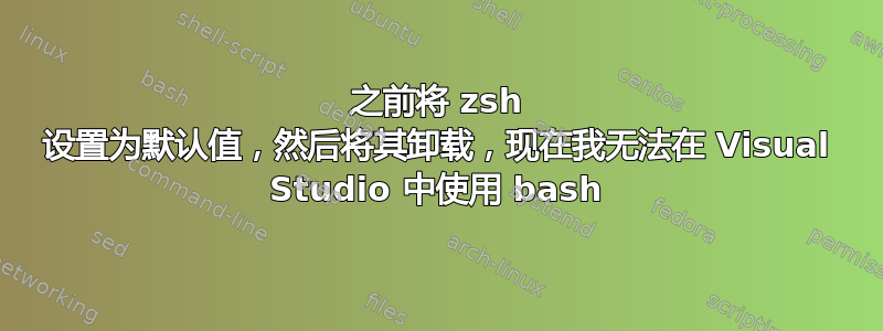 之前将 zsh 设置为默认值，然后将其卸载，现在我无法在 Visual Studio 中使用 bash