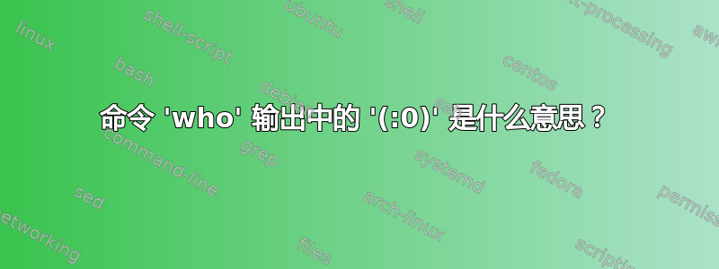 命令 'who' 输出中的 '(:0)' 是什么意思？