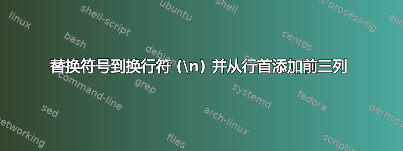 替换符号到换行符 (\n) 并从行首添加前三列