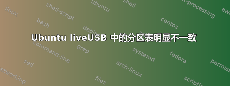 Ubuntu liveUSB 中的分区表明显不一致