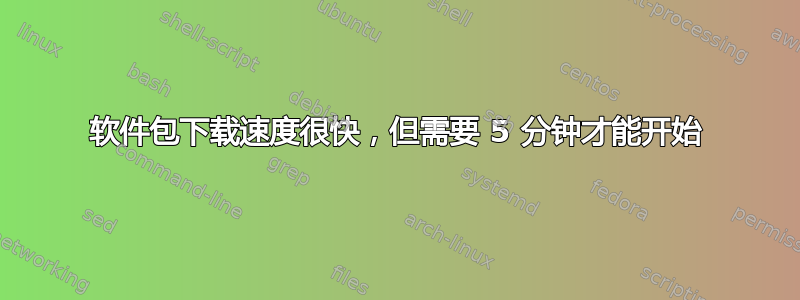 软件包下载速度很快，但需要 5 分钟才能开始