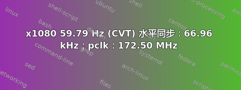 1920x1080 59.79 Hz (CVT) 水平同步：66.96 kHz；pclk：172.50 MHz